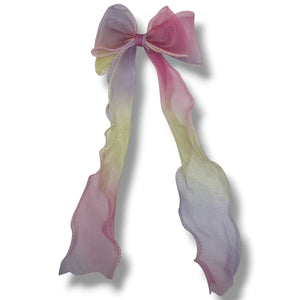 HAIRSTORY #22 Ribbon Long Bow Glittered Mesh