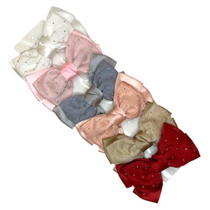 HAIRSTORY BHO00130 Bow Satin Fabric W/ Dotted Rhinestones