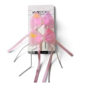 HAIRSTORY Butterfly Bow with Pearl & Ribbon Details Hair Clip