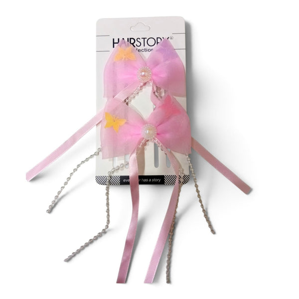 HAIRSTORY Butterfly Bow with Pearl & Ribbon Details Hair Clip