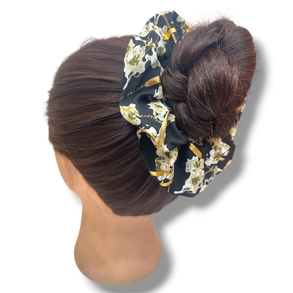 HAIRSTORY 6037 Vintage Scrunchies W/Gold Lining