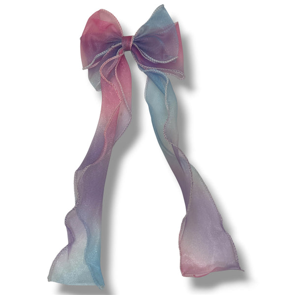 HAIRSTORY #22 Ribbon Long Bow Glittered Mesh