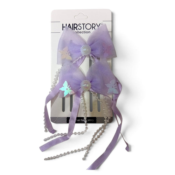 HAIRSTORY Butterfly Bow with Pearl & Ribbon Details Hair Clip