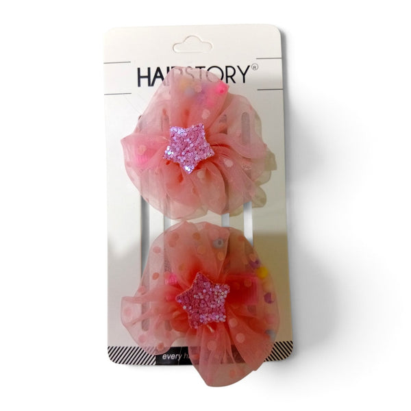 HAIRSTORY Sweet Pastel Flower W/Star and Beads Hair Clip