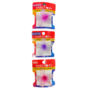 HAIRSTORY Sun UV Color Changing Plumeria Flower Hair Clip with Paint Splash Center