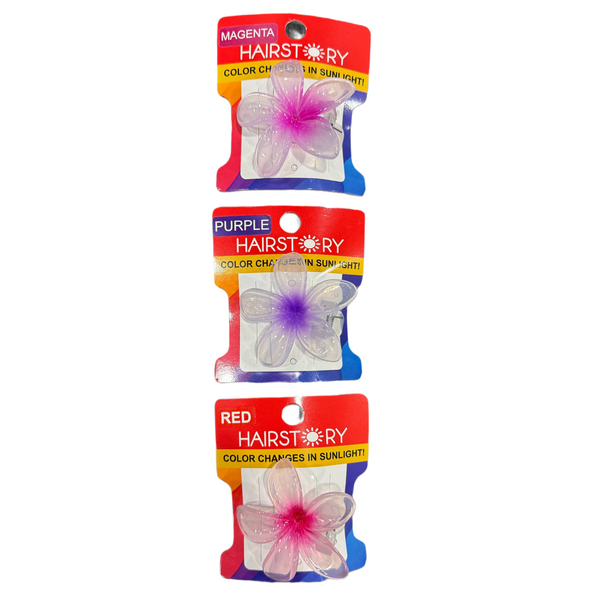 HAIRSTORY Sun UV Color Changing Plumeria Flower Hair Clip with Paint Splash Center