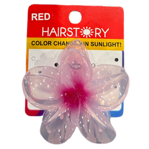 HAIRSTORY Sun UV Color Changing Double Sided Plumeria Flower Hair Clip Clamp with Paint Splash Center