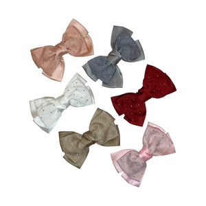 HAIRSTORY BHO00130 Bow Satin Fabric W/ Dotted Rhinestones