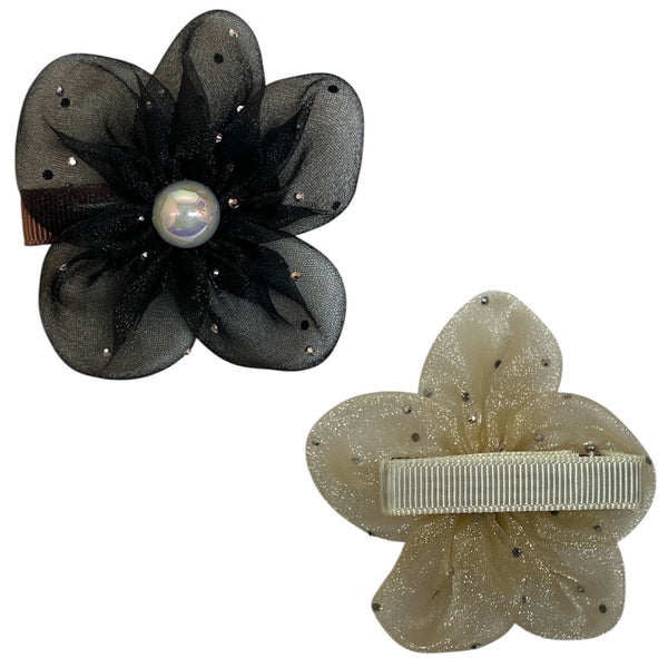 HAIRSTORY Shimmer Organza Flower Charm Pin Clip (003-SOF)