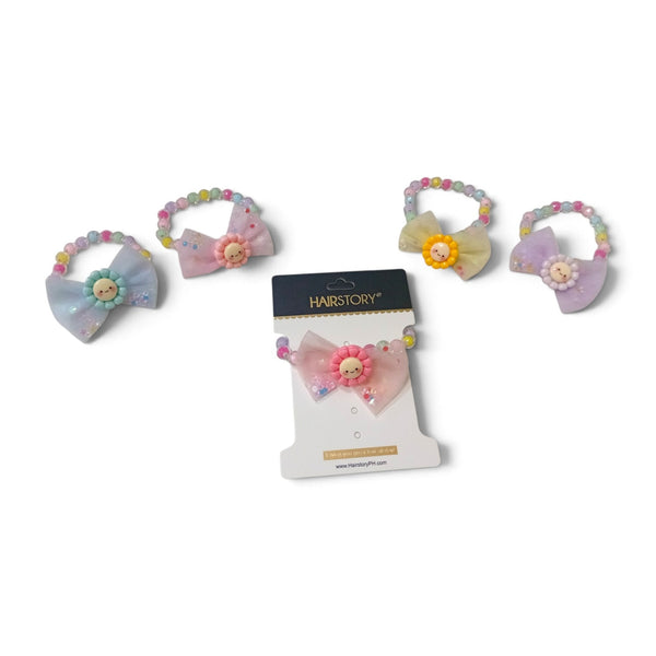 HAIRSTORY 2 in 1 Pastel Bracelet Bow with Flower Charms Hair Ties
