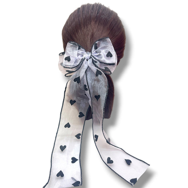 HAIRSTORY #210-5 Ribbon Long Bow Big Heart
