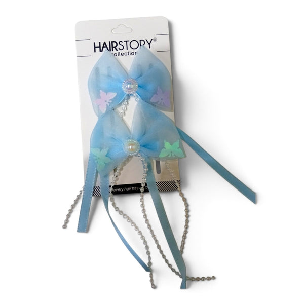 HAIRSTORY Butterfly Bow with Pearl & Ribbon Details Hair Clip
