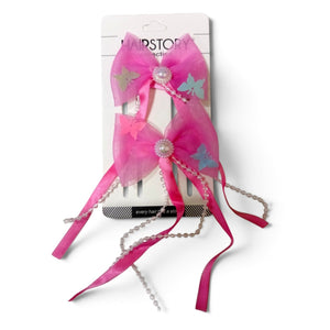 HAIRSTORY Butterfly Bow with Pearl & Ribbon Details Hair Clip