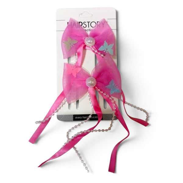 HAIRSTORY Butterfly Bow with Pearl & Ribbon Details Hair Clip