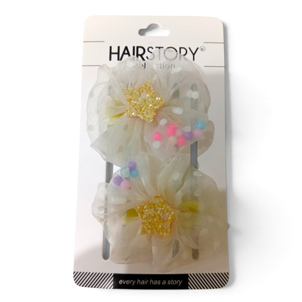 HAIRSTORY Sweet Pastel Flower W/Star and Beads Hair Clip