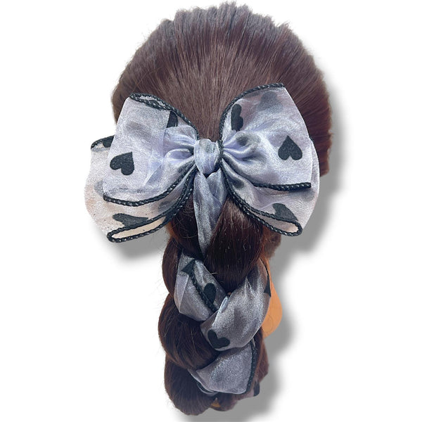 HAIRSTORY #210-5 Ribbon Long Bow Big Heart