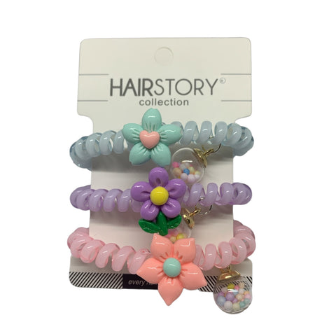 HAIRSTORY Flower Telephone Wire Spiral Coil Pony Hair Tie (#23)