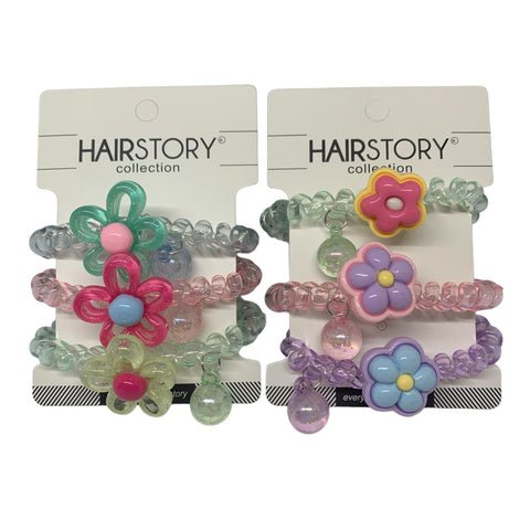 HAIRSTORY Flower Telephone Wire Spiral Coil Pony Hair Tie (#23)
