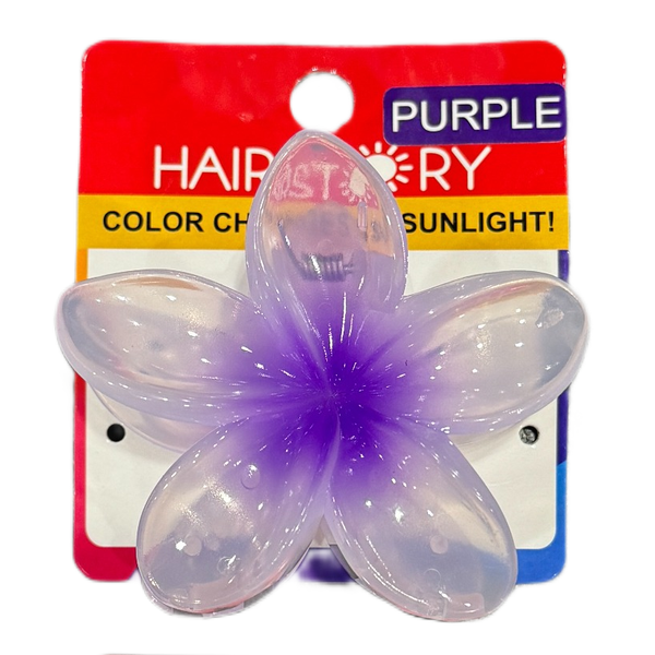 HAIRSTORY Sun UV Color Changing Double Sided Plumeria Flower Hair Clip Clamp with Paint Splash Center