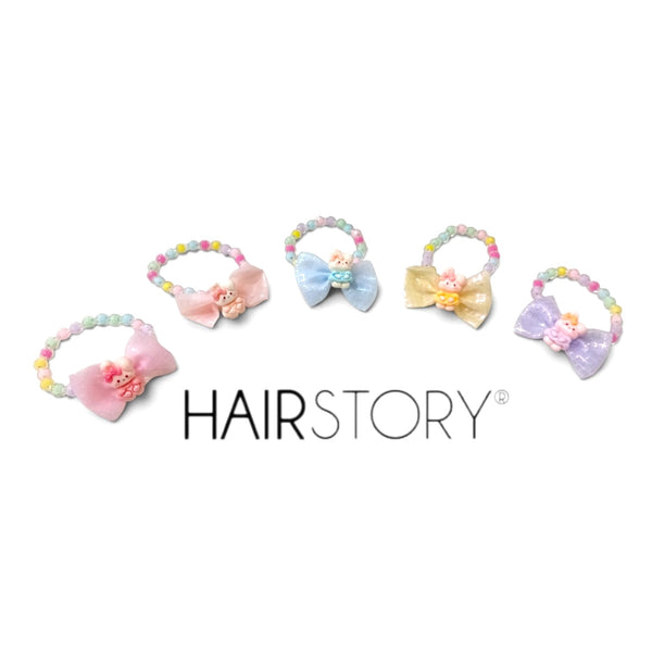 HAIRSTORY 2in1 Bracelet Hair ties Pastel Beads Ribbon W/ Bunny Charms