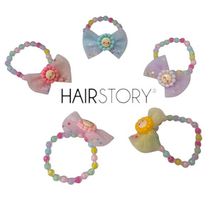 HAIRSTORY 2 in 1 Pastel Bracelet Bow with Flower Charms Hair Ties
