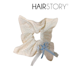 HAIRSTORY Square Scrunchies Cream Color W/ Ribbon