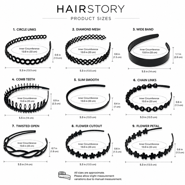 HAIRSTORY 4152-Y4158 Black Collection Multi-Design Headbands
