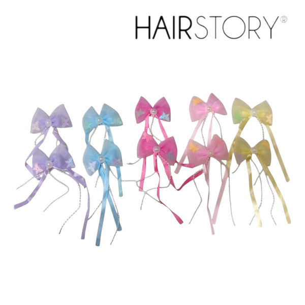 HAIRSTORY Butterfly Bow with Pearl & Ribbon Details Hair Clip