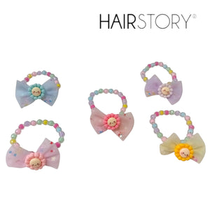 HAIRSTORY 2 in 1 Pastel Bracelet Bow with Flower Charms Hair Ties