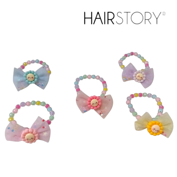HAIRSTORY 2 in 1 Pastel Bracelet Bow with Flower Charms Hair Ties