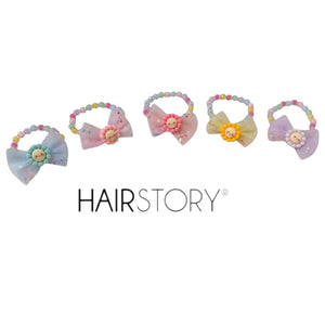 HAIRSTORY 2 in 1 Pastel Bracelet Bow with Flower Charms Hair Ties