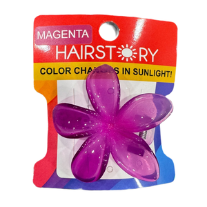 HAIRSTORY Sun UV Color Changing Plumeria Flower Hair Clip with Paint Splash Center