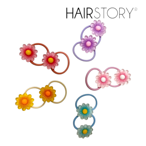 HAIRSTORY Cute Pastel Flower Charm Hair Tie