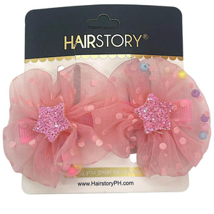 HAIRSTORY Sweet Pastel Flower W/Star and Beads Hair Clip