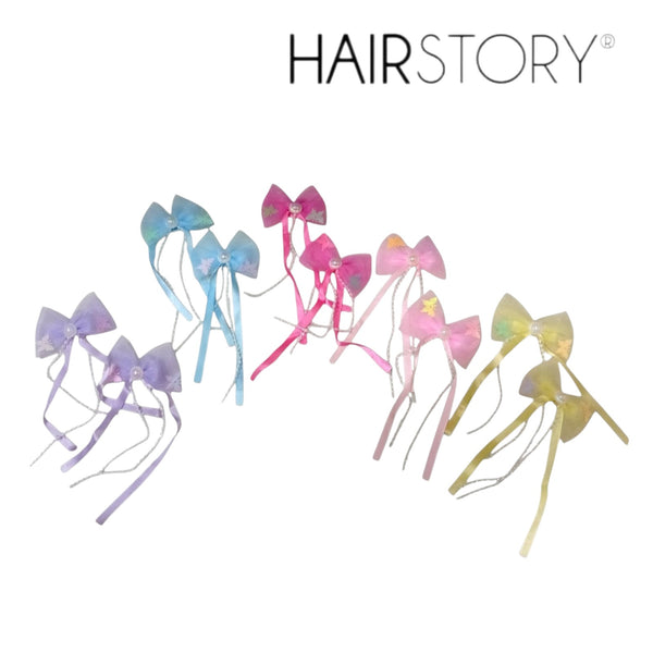 HAIRSTORY Butterfly Bow with Pearl & Ribbon Details Hair Clip