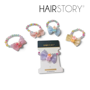 HAIRSTORY 2in1 Bracelet Hair ties Pastel Beads Ribbon W/ Bunny Charms