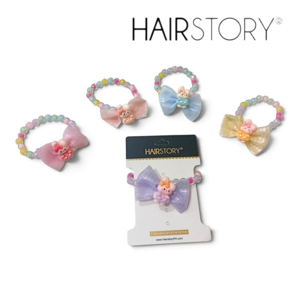 HAIRSTORY 2in1 Bracelet Hair ties Pastel Beads Ribbon W/ Bunny Charms