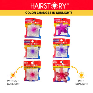 HAIRSTORY Sun UV Color Changing Plumeria Flower Hair Clip with Paint Splash Center
