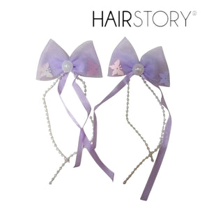HAIRSTORY Butterfly Bow with Pearl & Ribbon Details Hair Clip
