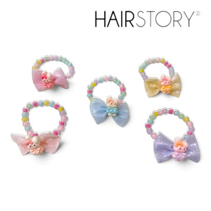 HAIRSTORY 2in1 Bracelet Hair ties Pastel Beads Ribbon W/ Bunny Charms
