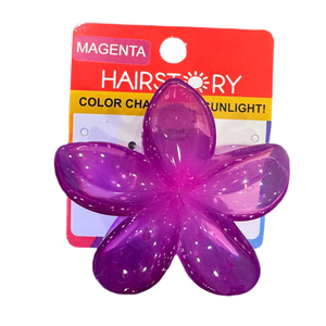 HAIRSTORY Sun UV Color Changing Double Sided Plumeria Flower Hair Clip Clamp with Paint Splash Center