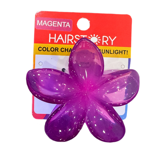 HAIRSTORY Sun UV Color Changing Double Sided Plumeria Flower Hair Clip Clamp with Paint Splash Center
