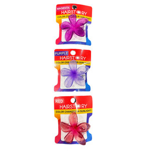 HAIRSTORY Sun UV Color Changing Plumeria Flower Hair Clip with Paint Splash Center