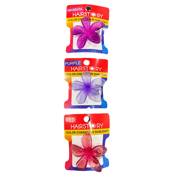 HAIRSTORY Sun UV Color Changing Plumeria Flower Hair Clip with Paint Splash Center