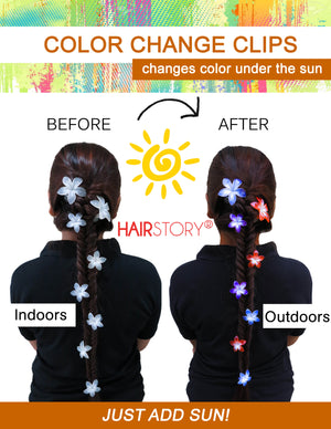 HAIRSTORY Sun UV Color Changing Plumeria Flower Hair Clip with Paint Splash Center
