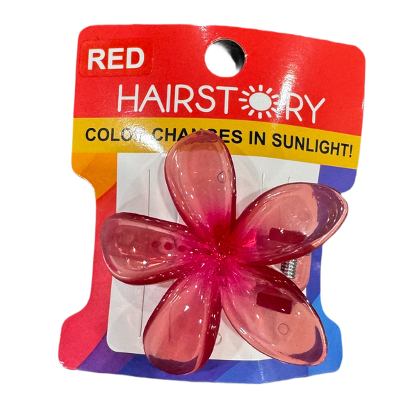 HAIRSTORY Sun UV Color Changing Plumeria Flower Hair Clip with Paint Splash Center