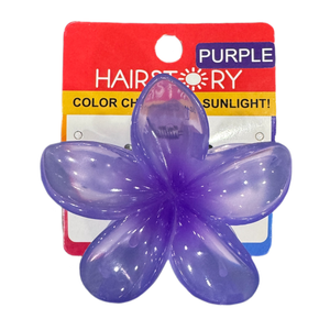 HAIRSTORY Sun UV Color Changing Double Sided Plumeria Flower Hair Clip Clamp with Paint Splash Center