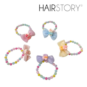 HAIRSTORY 2in1 Bracelet Hair ties Pastel Beads Ribbon W/ Bunny Charms