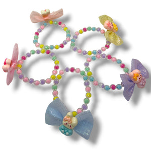 HAIRSTORY 2in1 Bracelet Hair ties Pastel Beads Ribbon W/ Bunny Charms