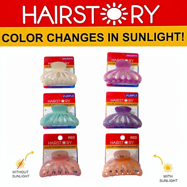 HAIRSTORY CCAH-008 Sun UV Color Changing Acrylic Arc Hollow Out Clamp 8.5cm